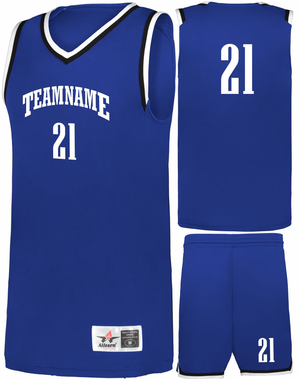Alleson Retro Custom Basketball Uniform, color: Royal/Black/White