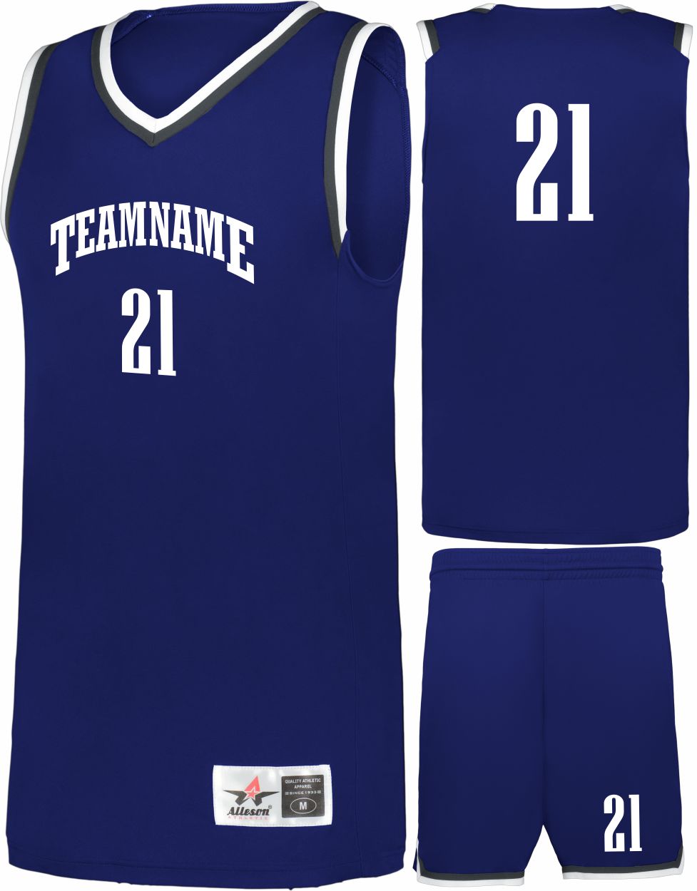 Alleson Retro Custom Basketball Uniform, color: Navy/Graphite/White