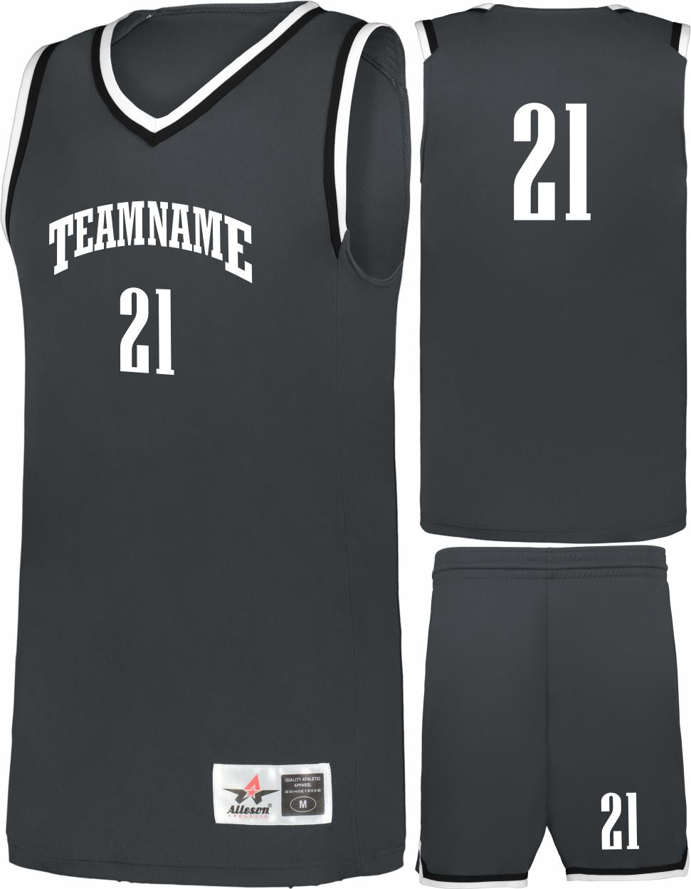 Alleson Retro Custom Basketball Uniform, color: Graphite/Black/White