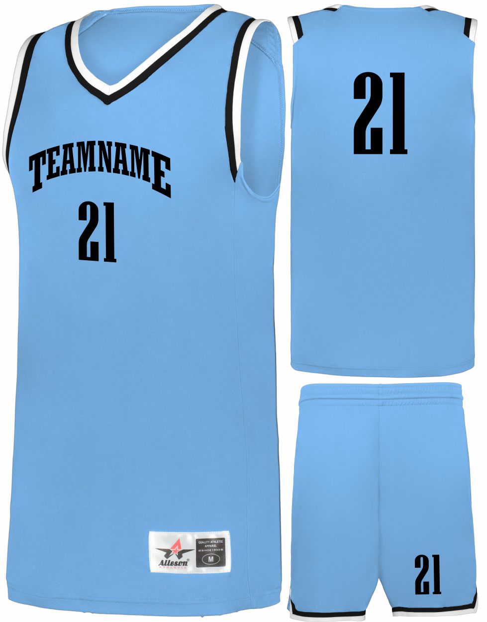 Alleson Retro Custom Basketball Uniform, color: Columbia/Black/White