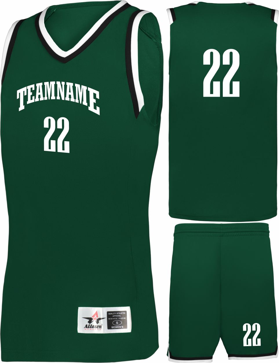 Alleson Retro Custom Basketball Uniform, color: Forest/Black/White