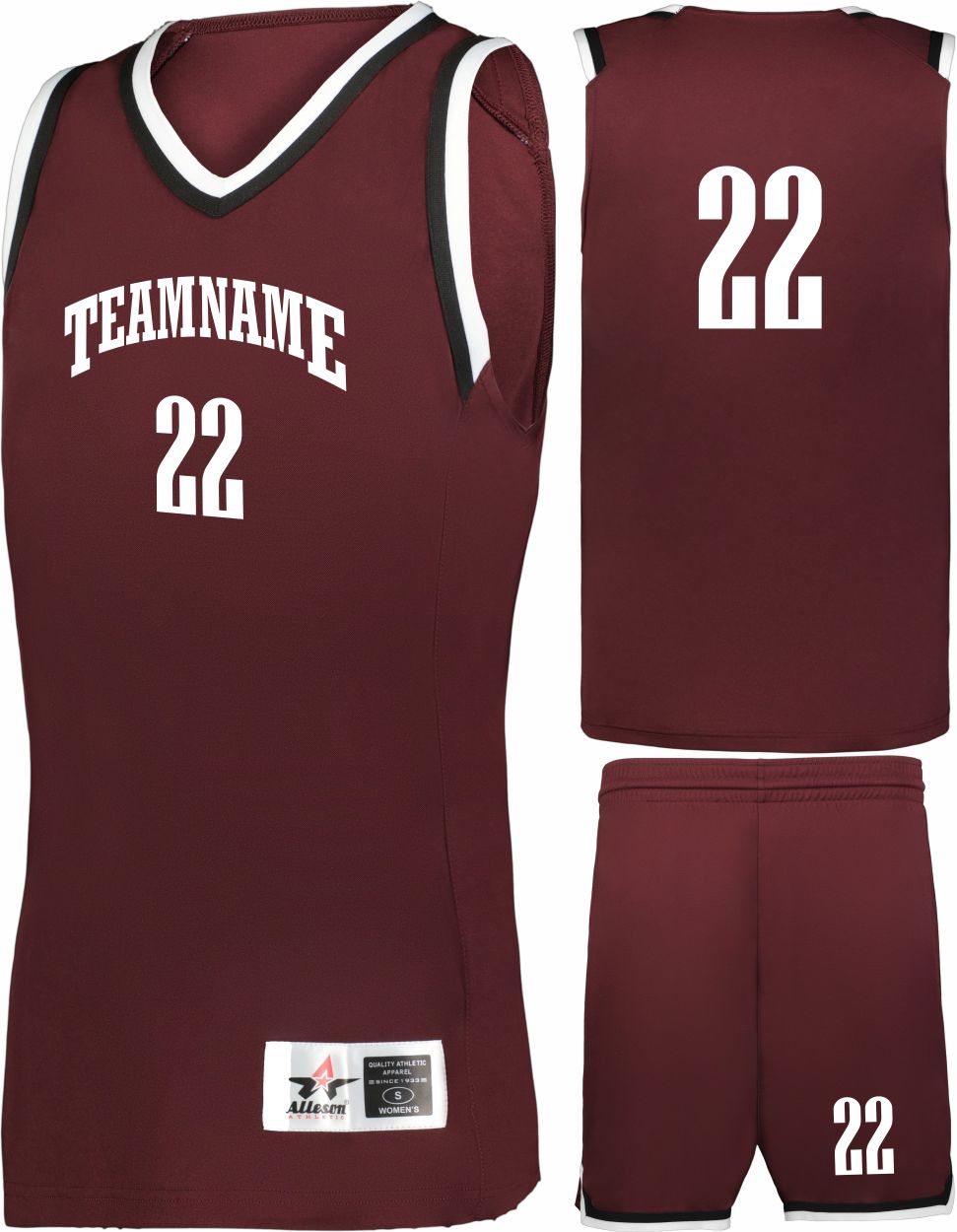 Alleson Retro Custom Basketball Uniform, color: Maroon/Black/White
