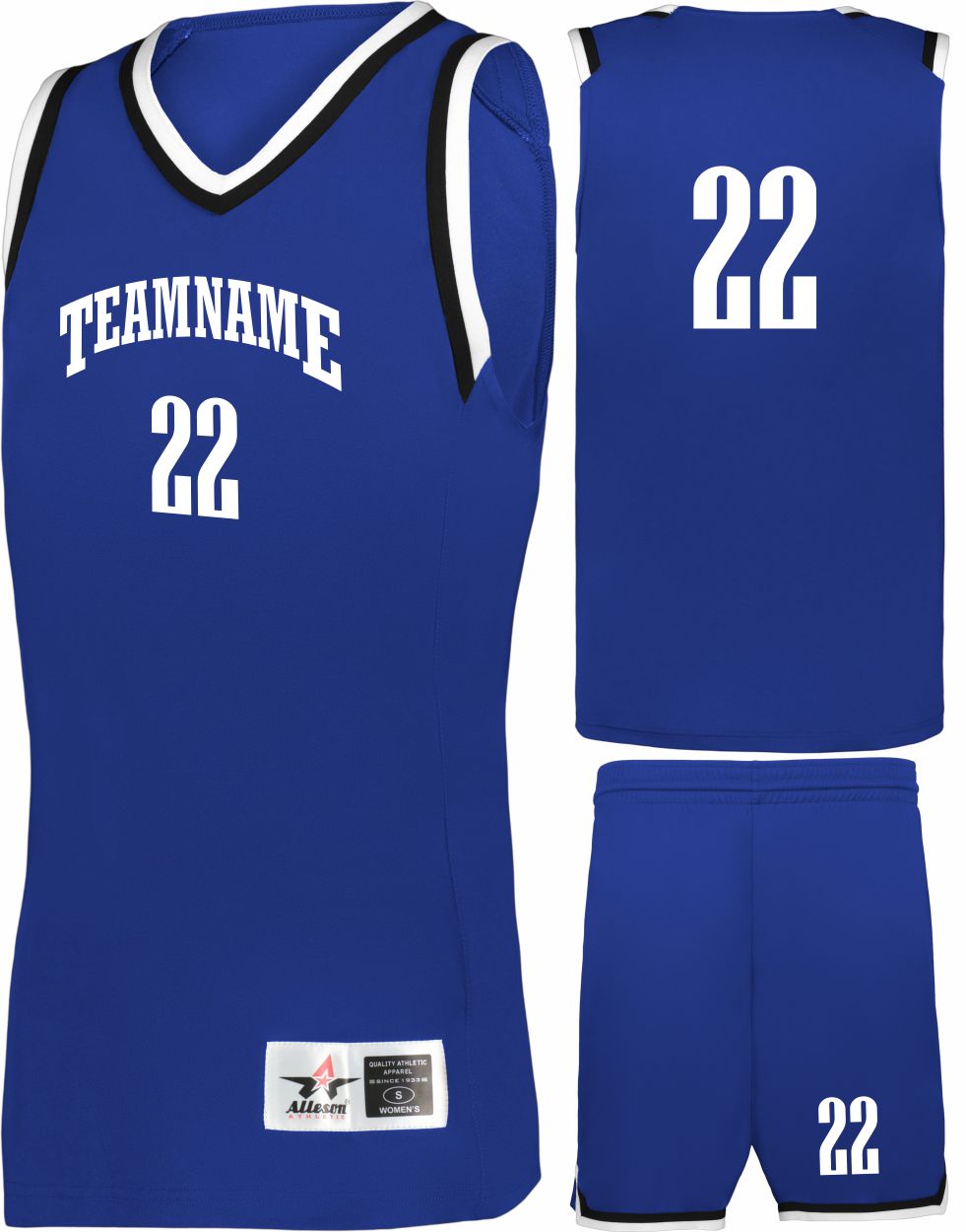 Alleson Retro Custom Basketball Uniform, color: Royal/Black/White