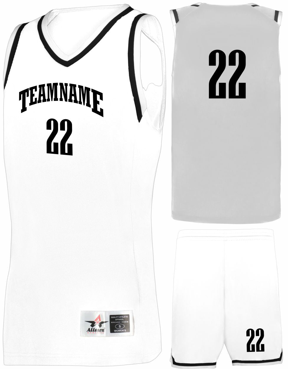 Alleson Retro Custom Basketball Uniform, color: White/Black/White