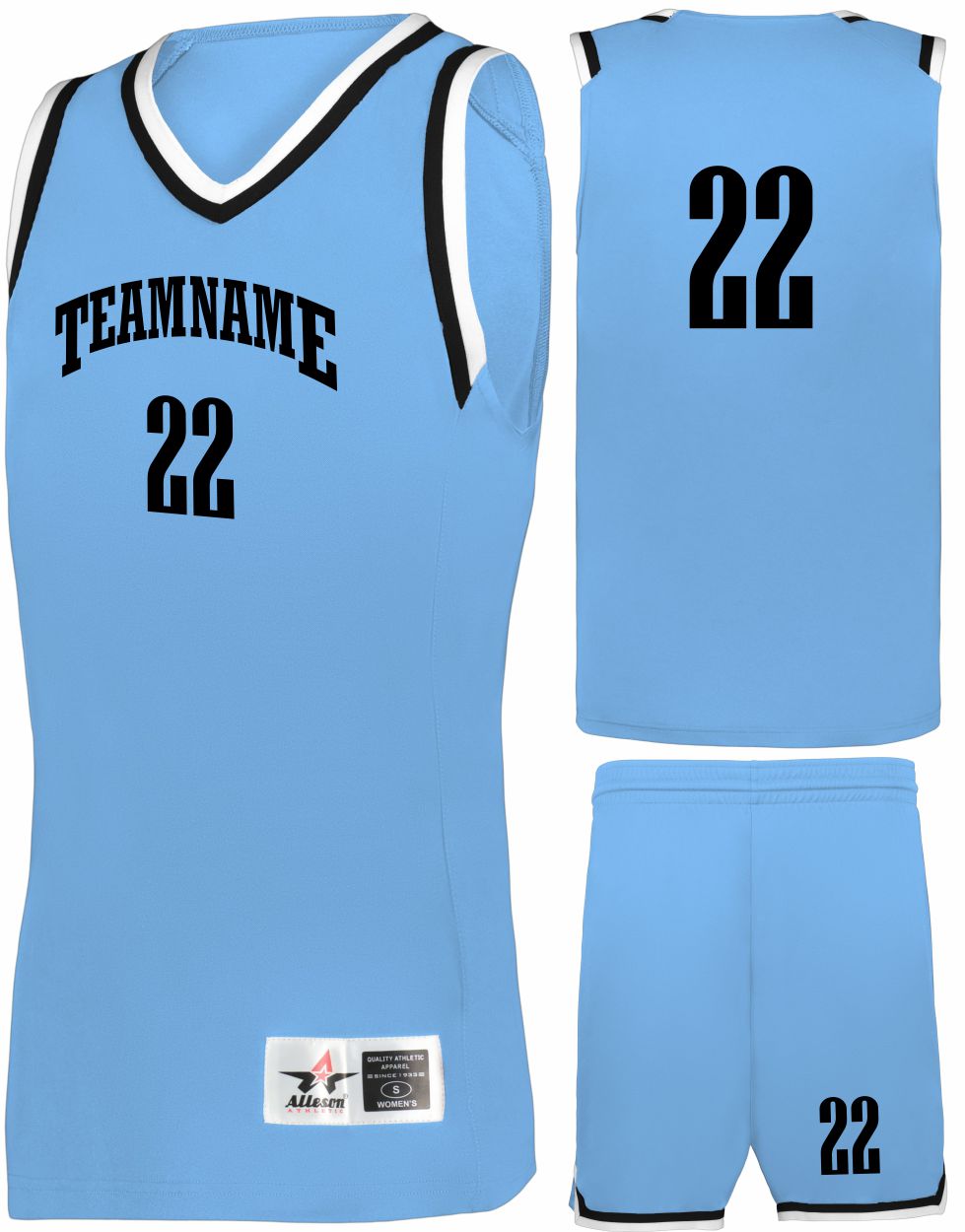 Alleson Retro Custom Basketball Uniform, color: Columbia/Black/White