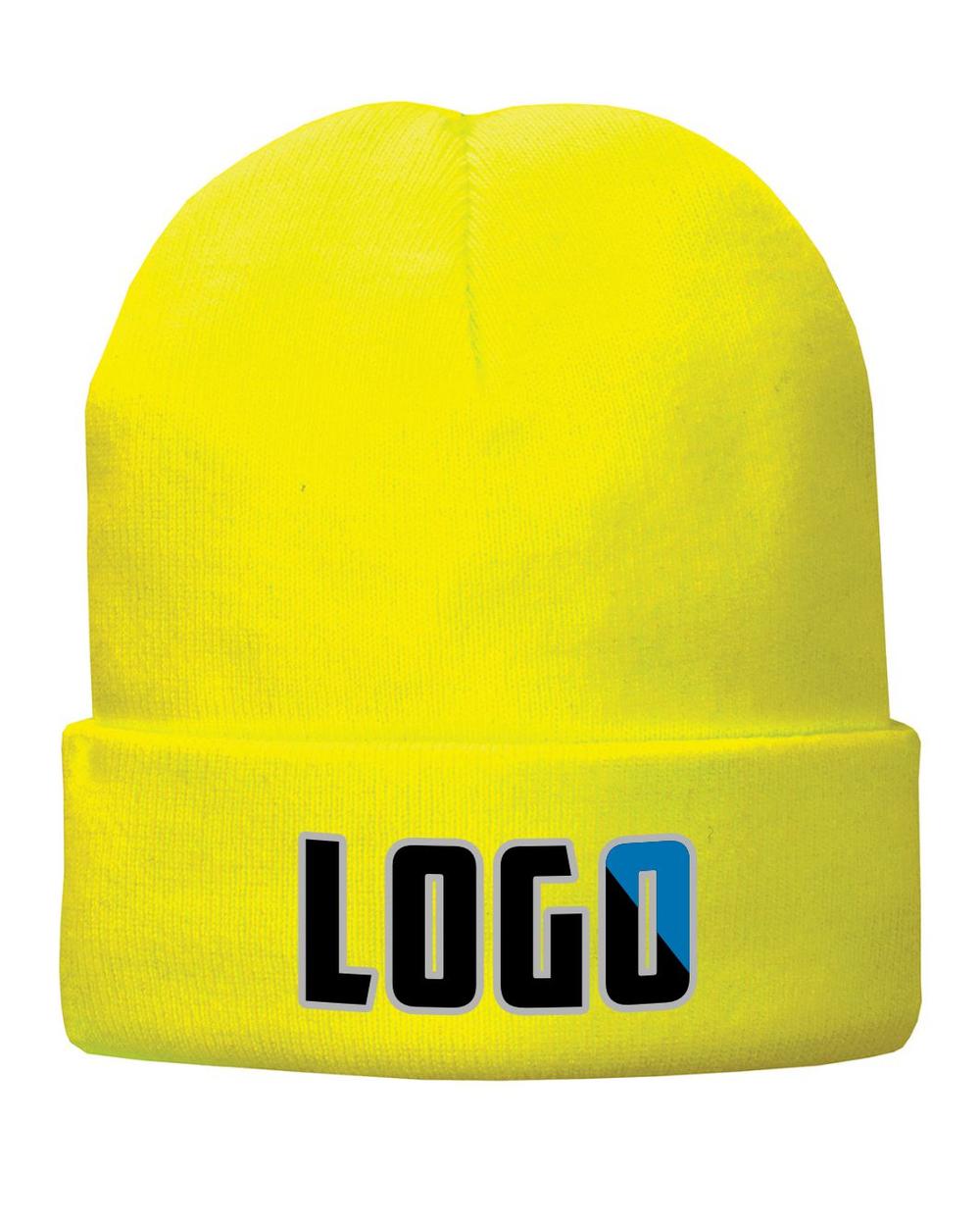 P&C Fleece-Lined Knit Custom Beanie Hat, color: Neon Yellow