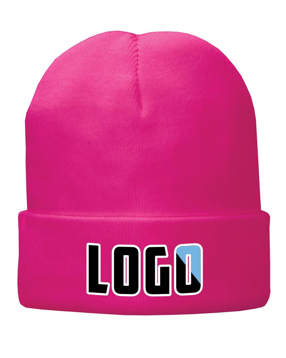 P&C Fleece-Lined Knit Custom Beanie Hat, color: Neon Pink Glo