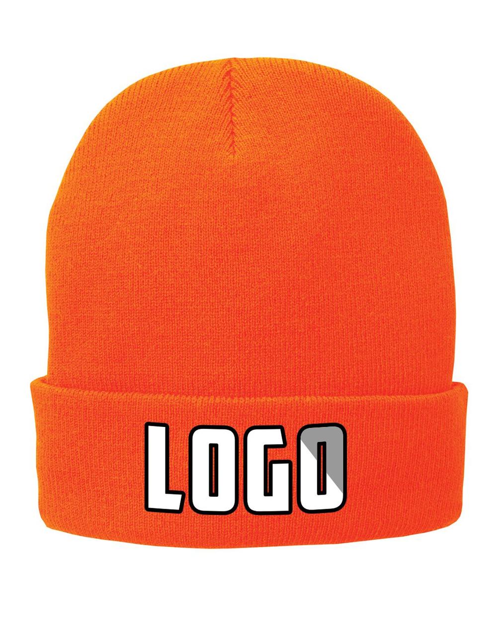P&C Fleece-Lined Knit Custom Beanie Hat, color: Athletic Orange