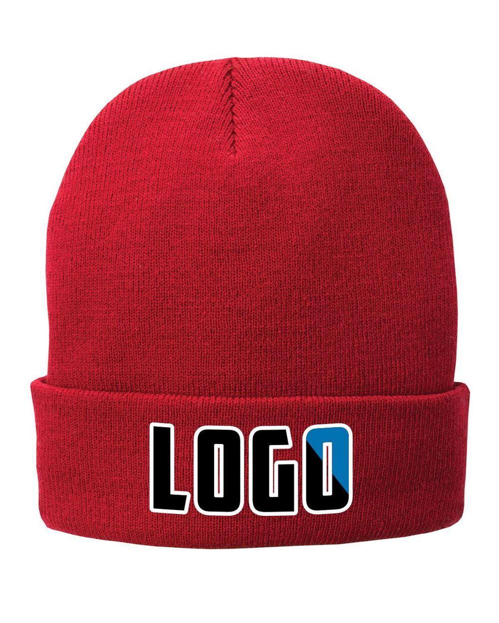 P&C Fleece-Lined Knit Custom Beanie Hat, color: Athletic Red