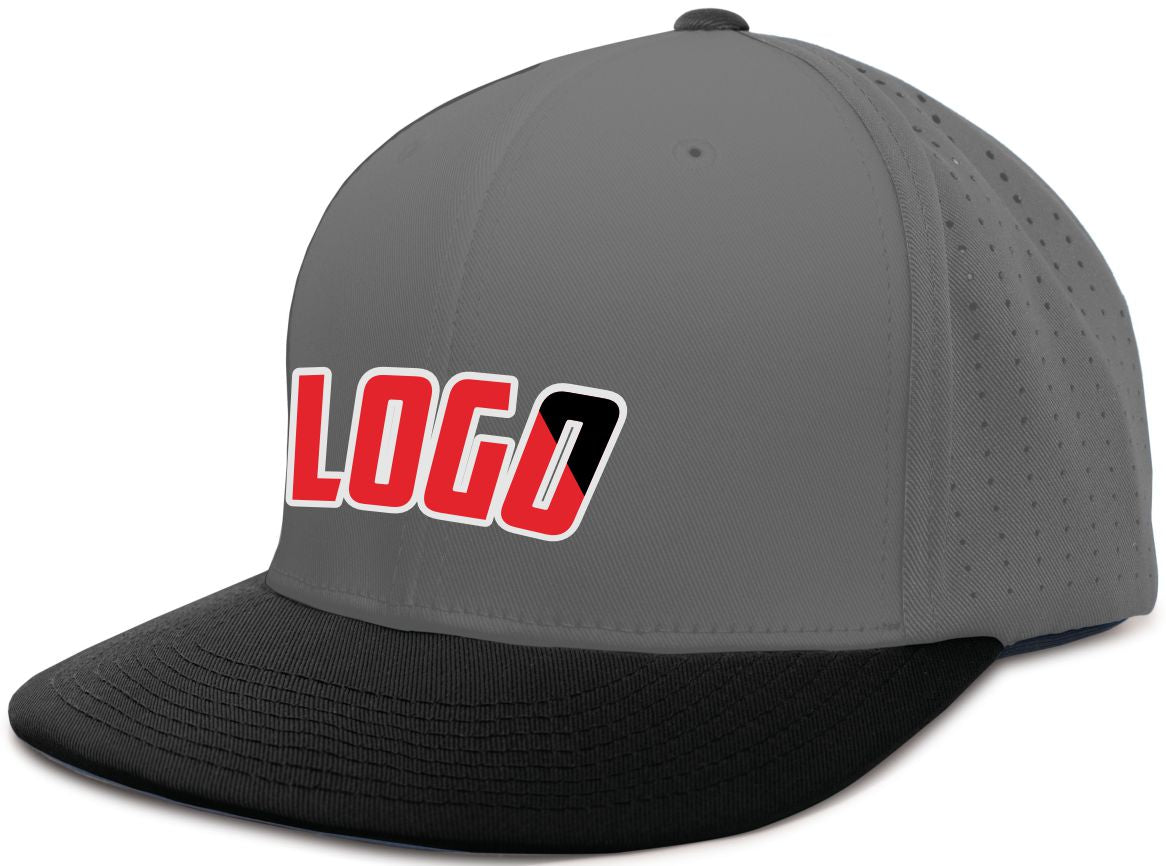 ES474WL Unisex Perforated F3 Performance FlexFit Flat Custom Cap, color: Graphite/Black