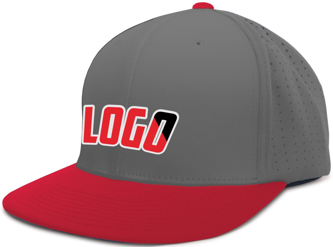 ES474WL Unisex Perforated F3 Performance FlexFit Flat Custom Cap, color: Graphite/Red