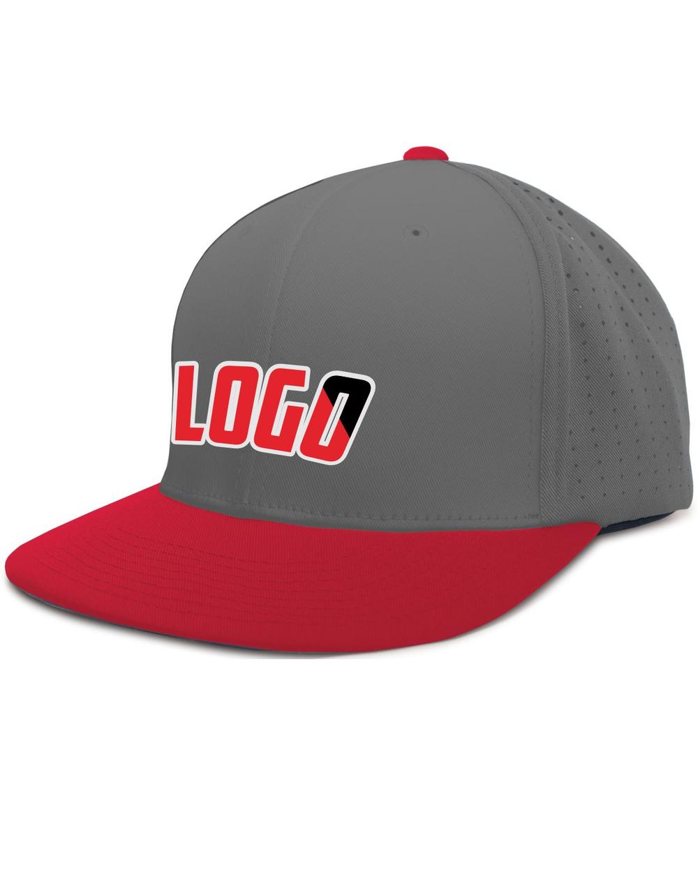 Pacific Perforated F3 Performance FlexFit Flat Custom Cap, color: Graphite/Red
