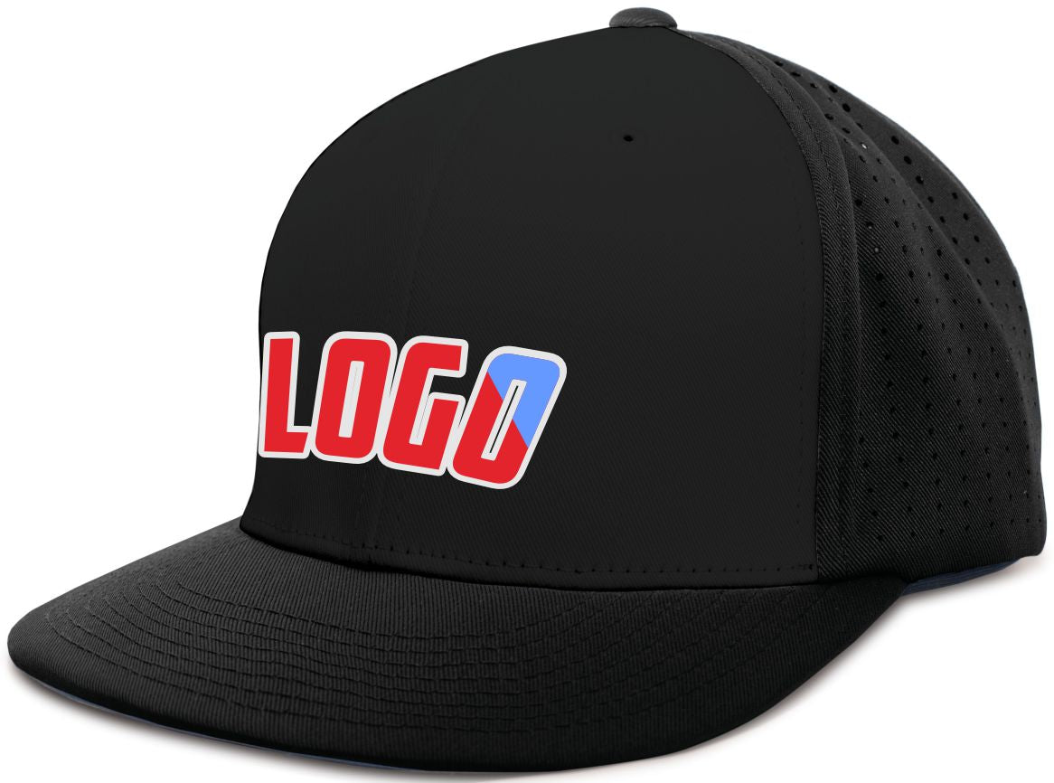 ES474WL Unisex Perforated F3 Performance FlexFit Flat Custom Cap, color: Black