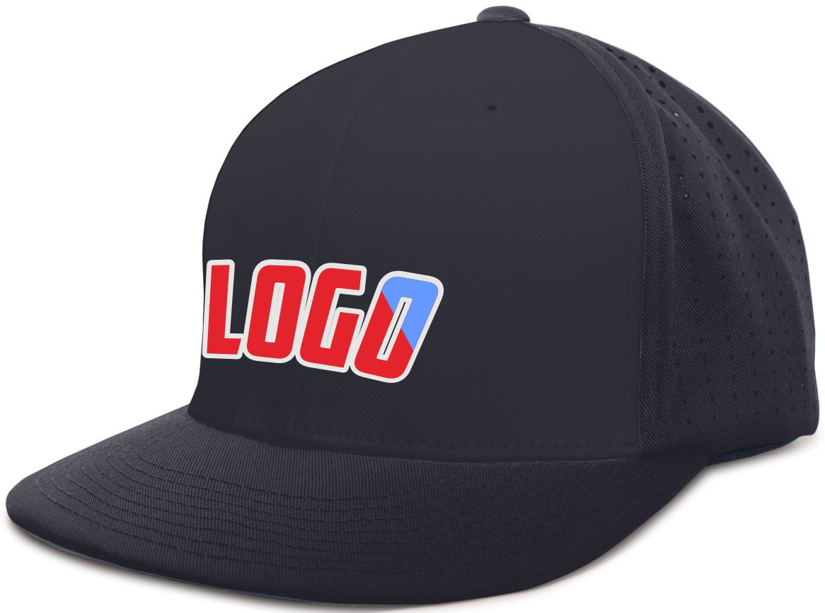 ES474WL Unisex Perforated F3 Performance FlexFit Flat Custom Cap, color: Navy