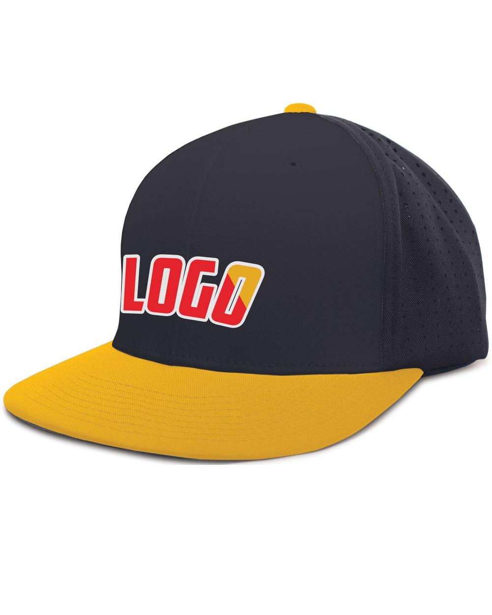 Pacific Perforated F3 Performance FlexFit Flat Custom Cap, color: Navy/Gold