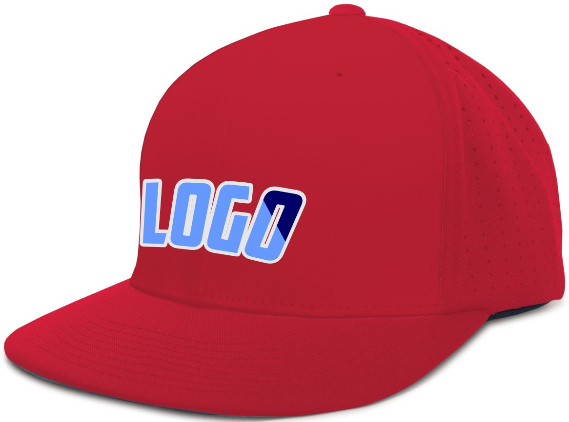 ES474WL Unisex Perforated F3 Performance FlexFit Flat Custom Cap, color: Red