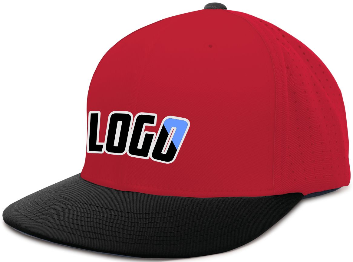 ES474WL Unisex Perforated F3 Performance FlexFit Flat Custom Cap, color: Red/Black