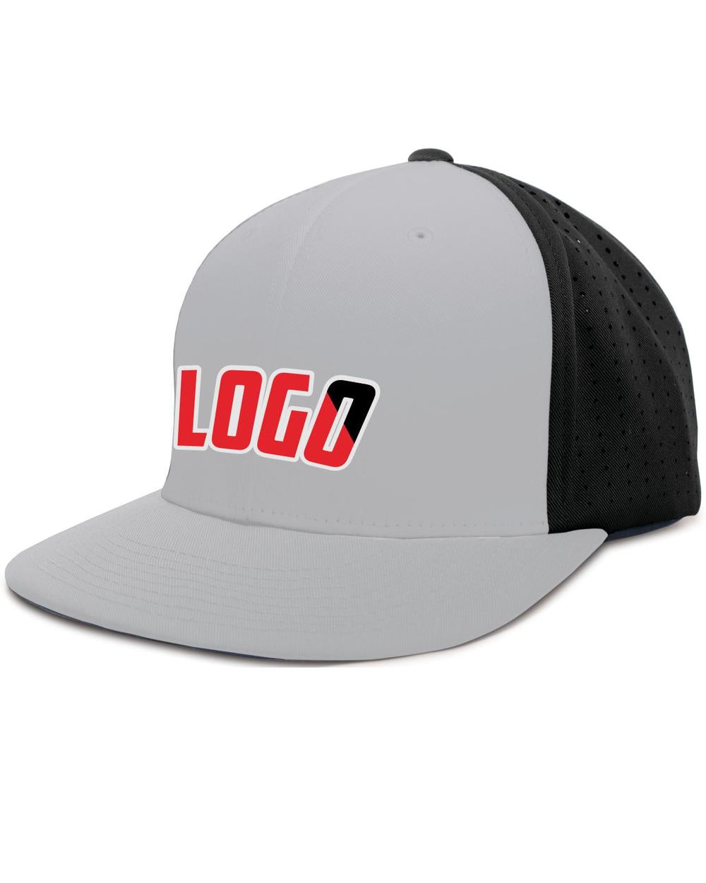 Pacific Perforated F3 Performance FlexFit Flat Custom Cap, color: Silver/Black