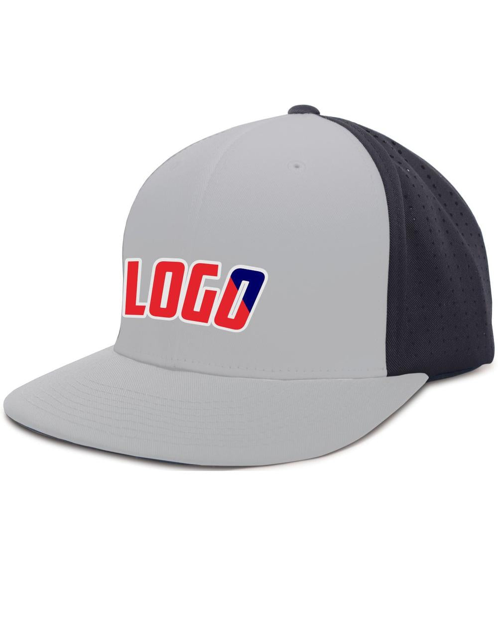 Pacific Perforated F3 Performance FlexFit Flat Custom Cap, color: Silver/Navy