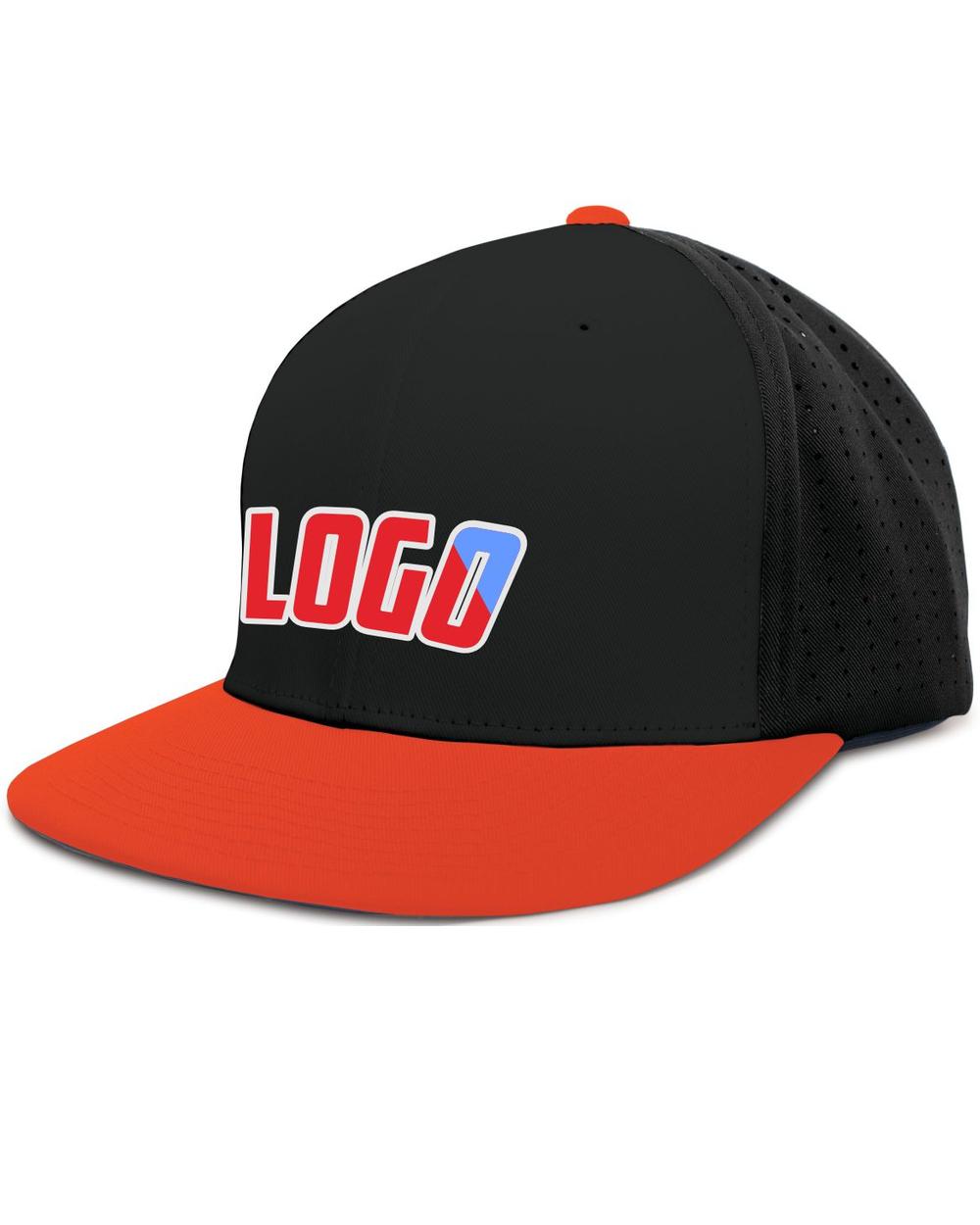 Pacific Perforated F3 Performance FlexFit Flat Custom Cap, color: Black/Orange
