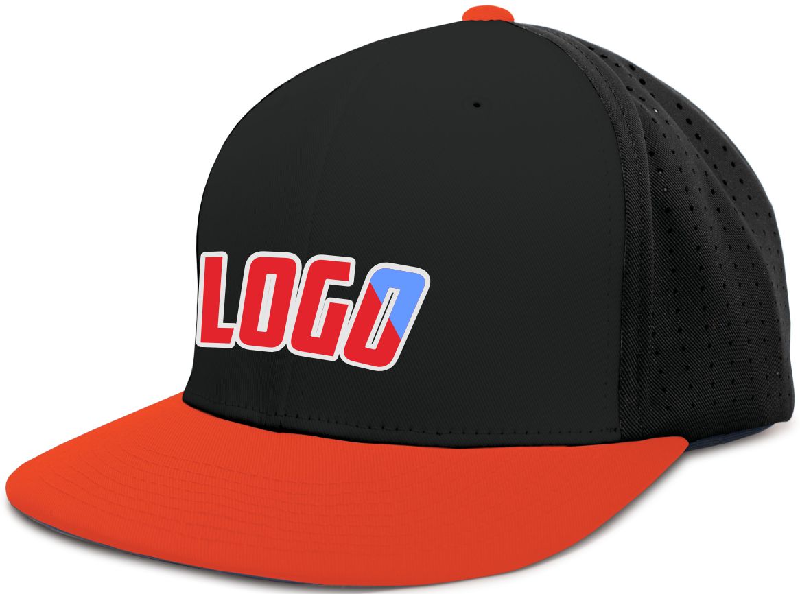 ES474WL Unisex Perforated F3 Performance FlexFit Flat Custom Cap, color: Black/Orange