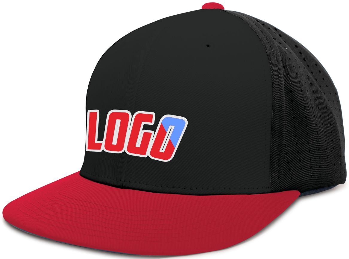 ES474WL Unisex Perforated F3 Performance FlexFit Flat Custom Cap, color: Black/Red