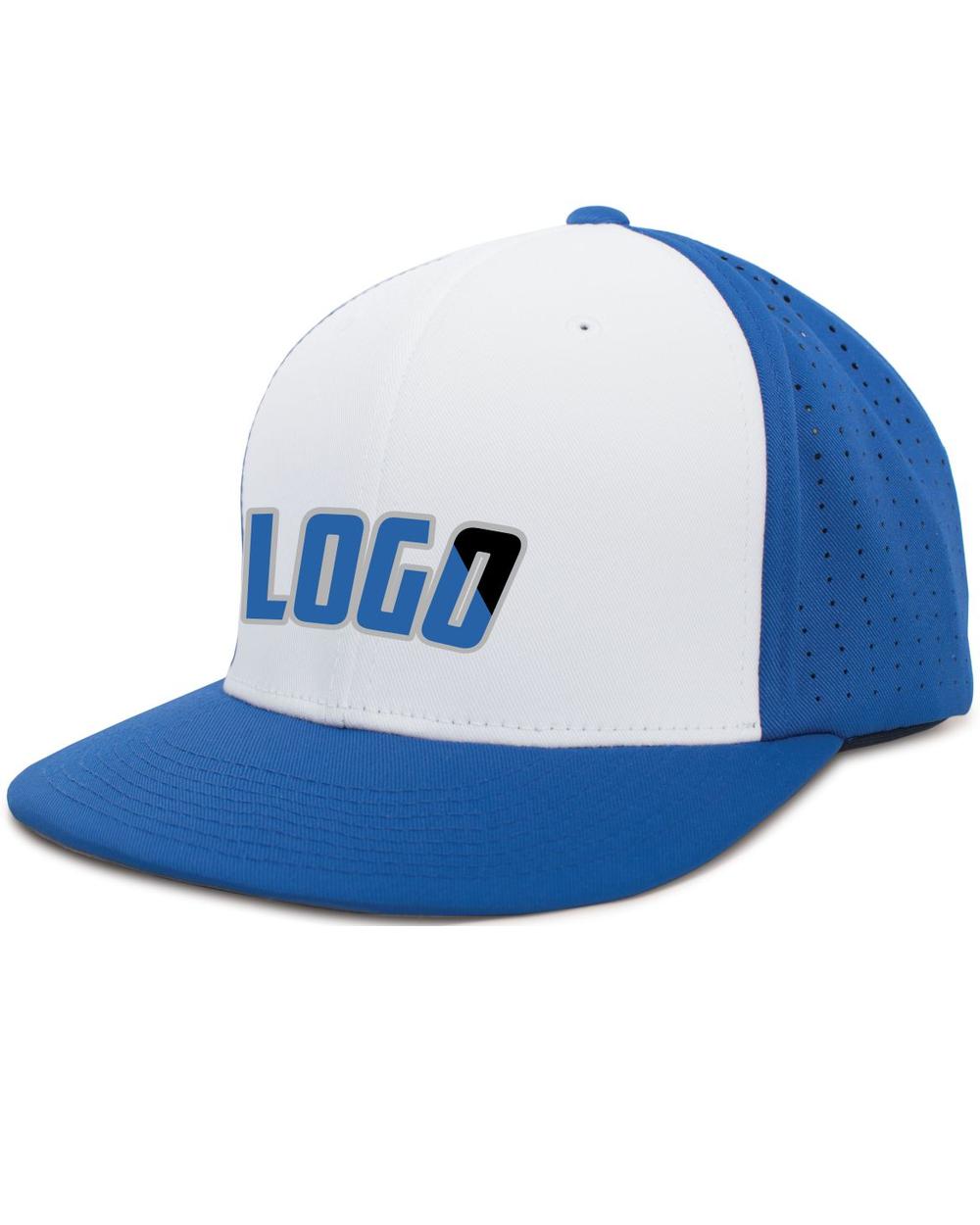 Pacific Perforated F3 Performance FlexFit Flat Custom Cap, color: White/Royal