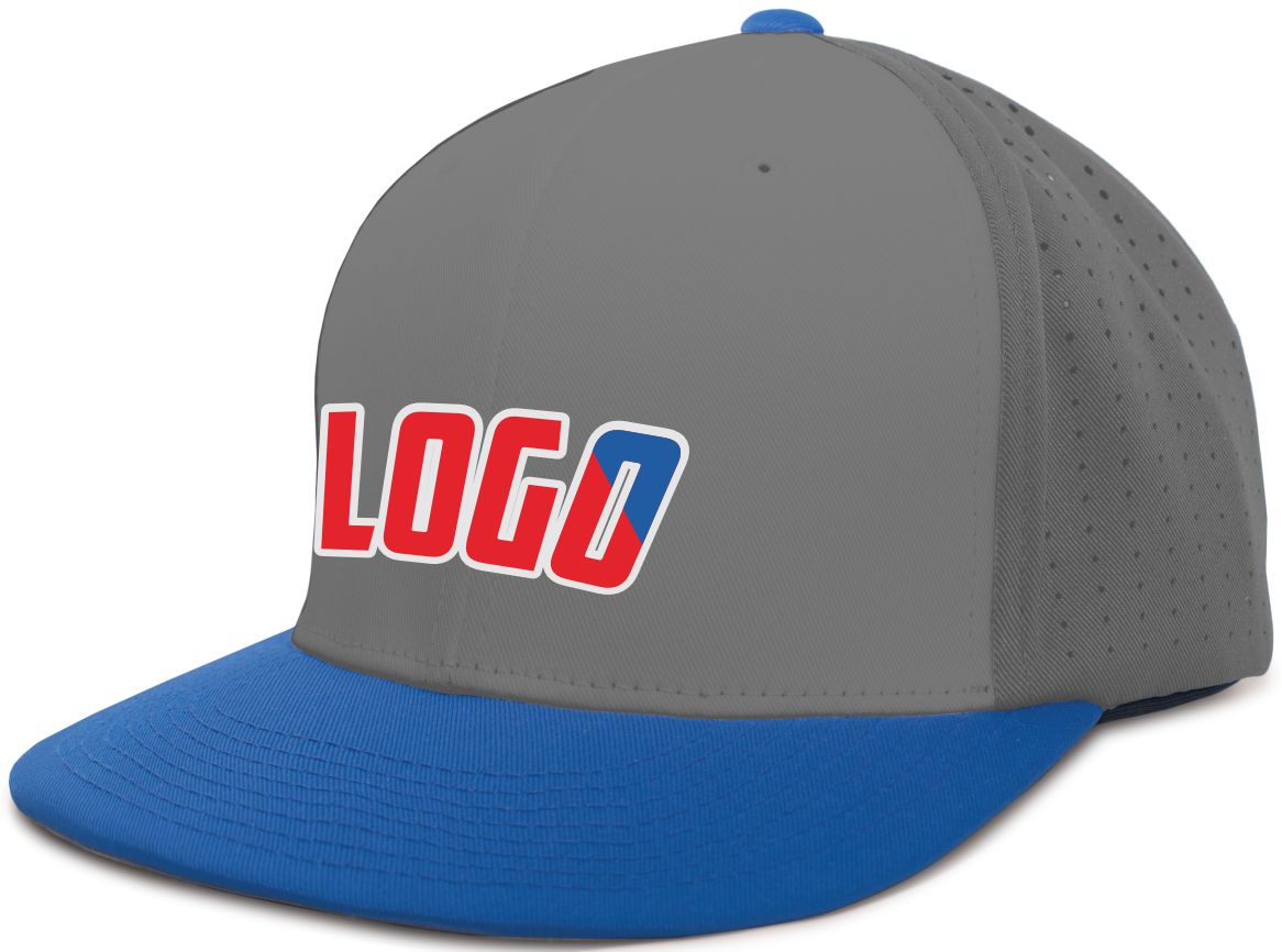 ES474WL Unisex Perforated F3 Performance FlexFit Flat Custom Cap, color: Graphite/Royal