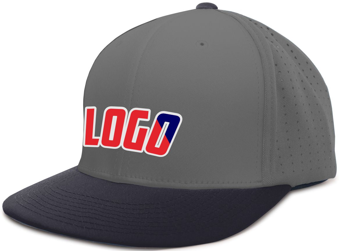 ES474WL Unisex Perforated F3 Performance FlexFit Flat Custom Cap, color: Graphite/Navy