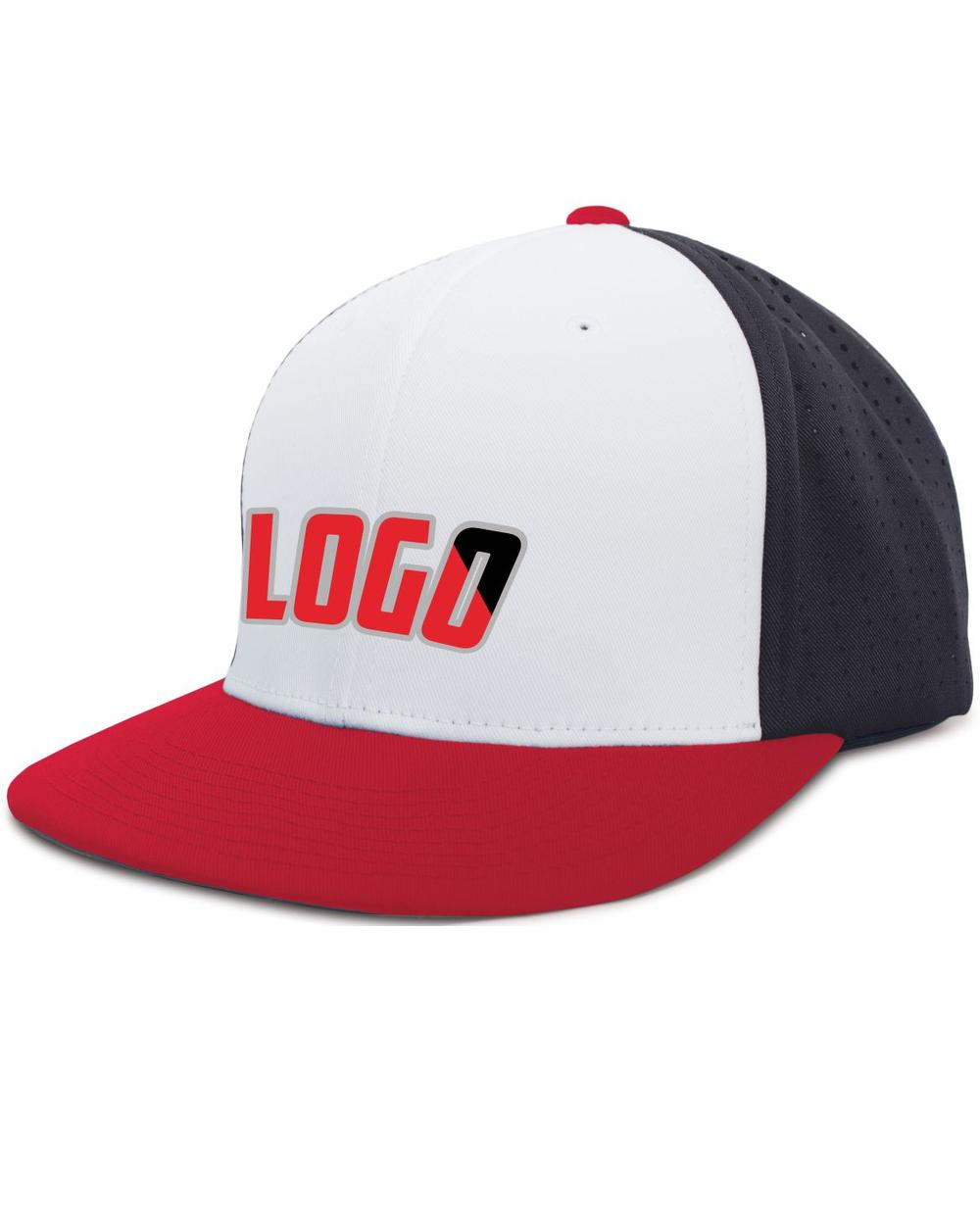 Pacific Perforated F3 Performance FlexFit Flat Custom Cap, color: White/Navy/Red