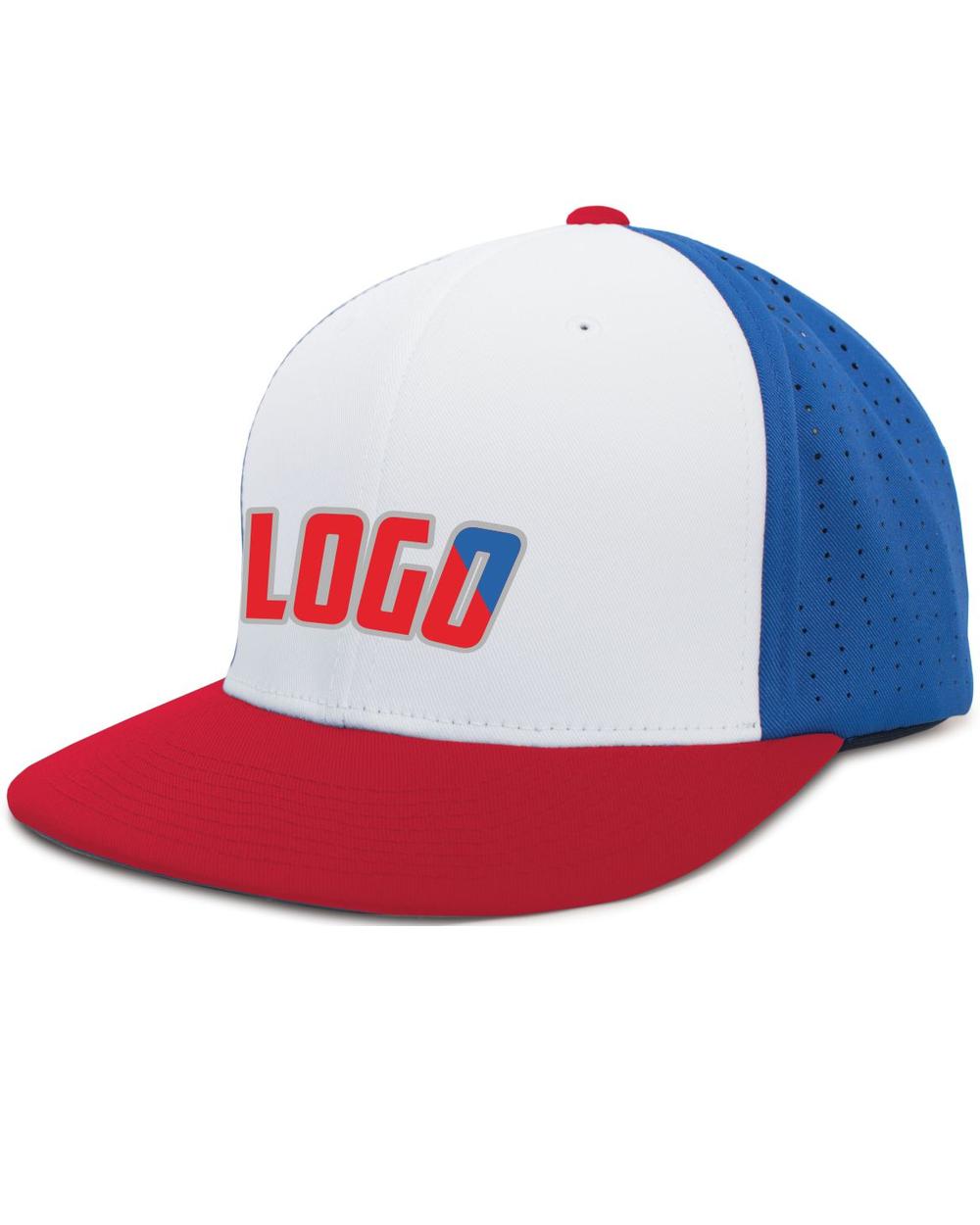 Pacific Perforated F3 Performance FlexFit Flat Custom Cap, color: White/Royal/Red
