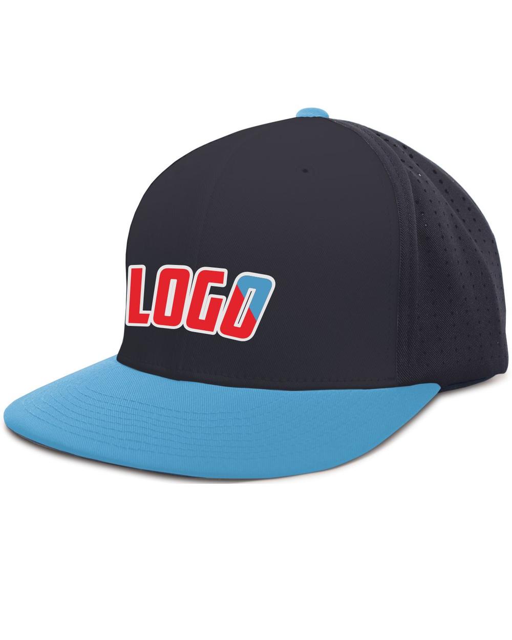 Pacific Perforated F3 Performance FlexFit Flat Custom Cap, color: Navy/Columbia Blue