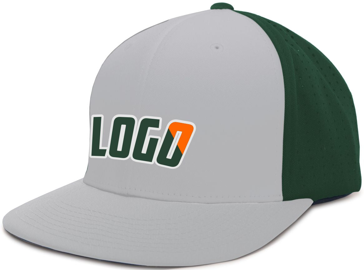 ES474WL Unisex Perforated F3 Performance FlexFit Flat Custom Cap, color: Silver/Dark Green