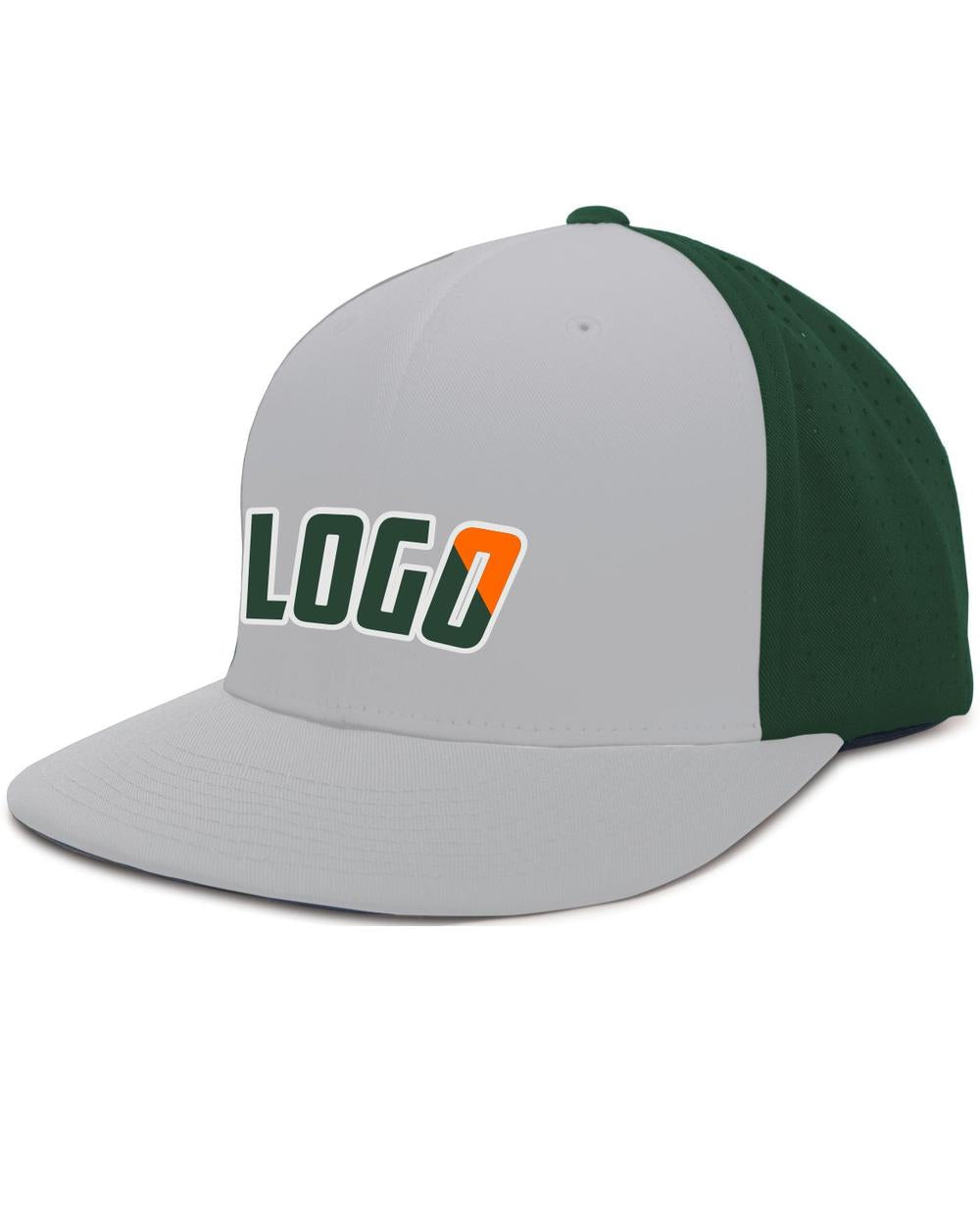 Pacific Perforated F3 Performance FlexFit Flat Custom Cap, color: Silver/Dark Green