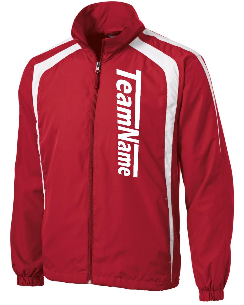 Sport-TEK ColorBlock Raglan Custom Warmup Jacket, color: True Red/White