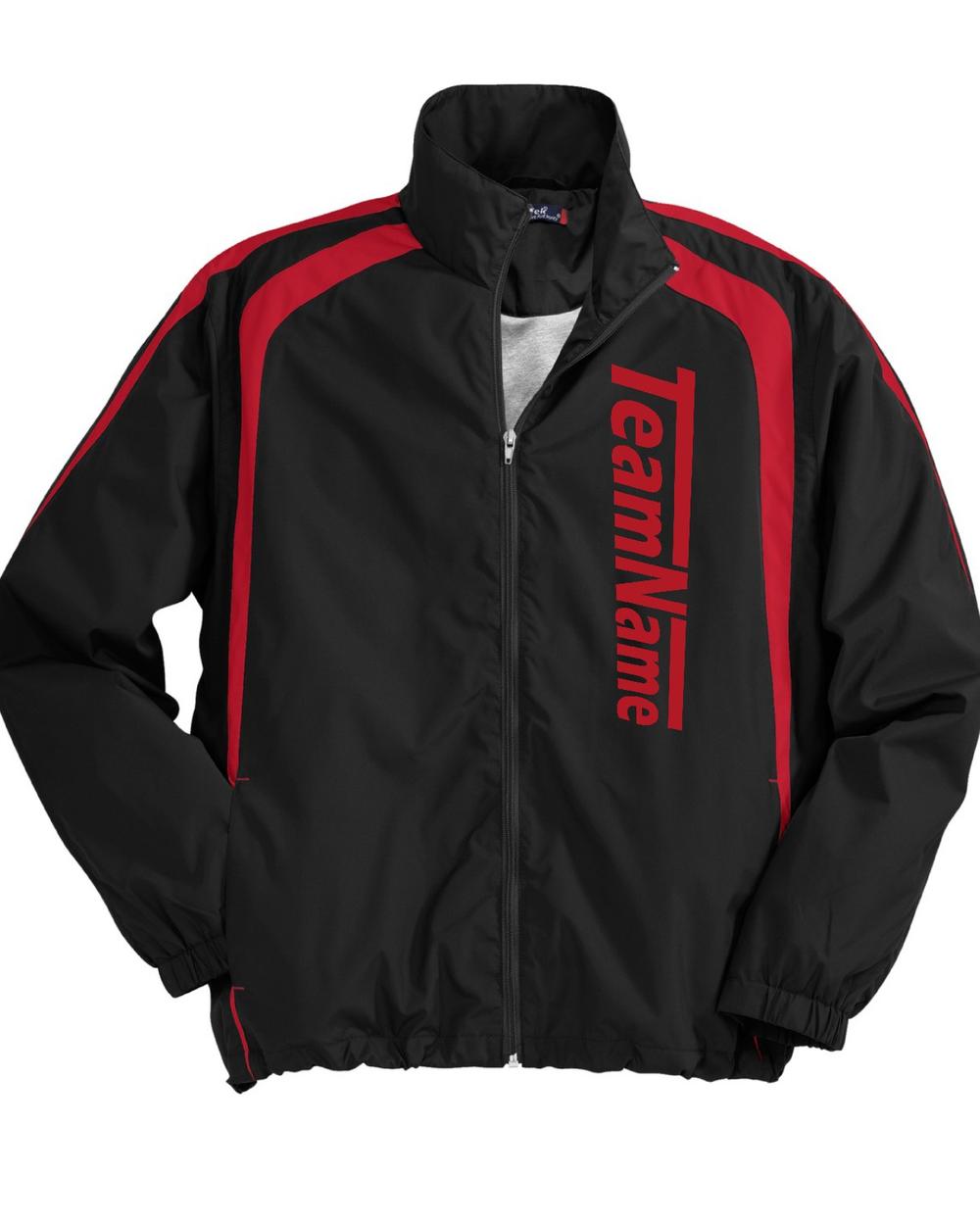 Sport-TEK ColorBlock Raglan Custom Warmup Jacket, color: Black/True Red