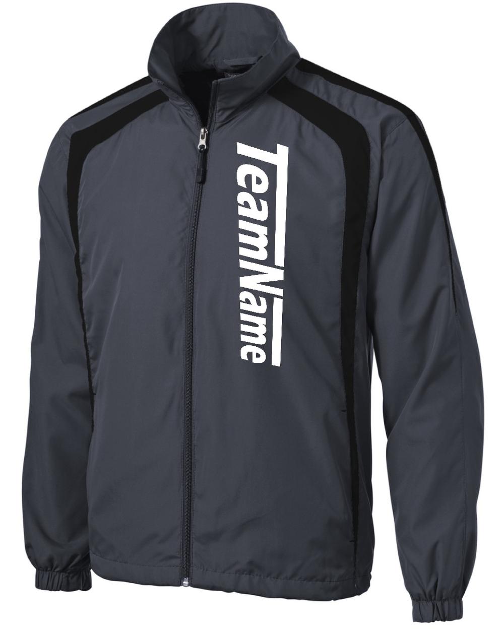 Sport-TEK ColorBlock Raglan Custom Warmup Jacket, color: Graphite Grey/Black