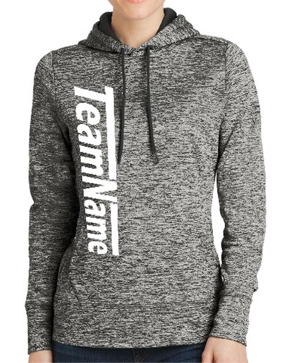 Sport-TEK Women's Electric Heather Fleece Hooded Custom Sweatshirt, color: Black Electric