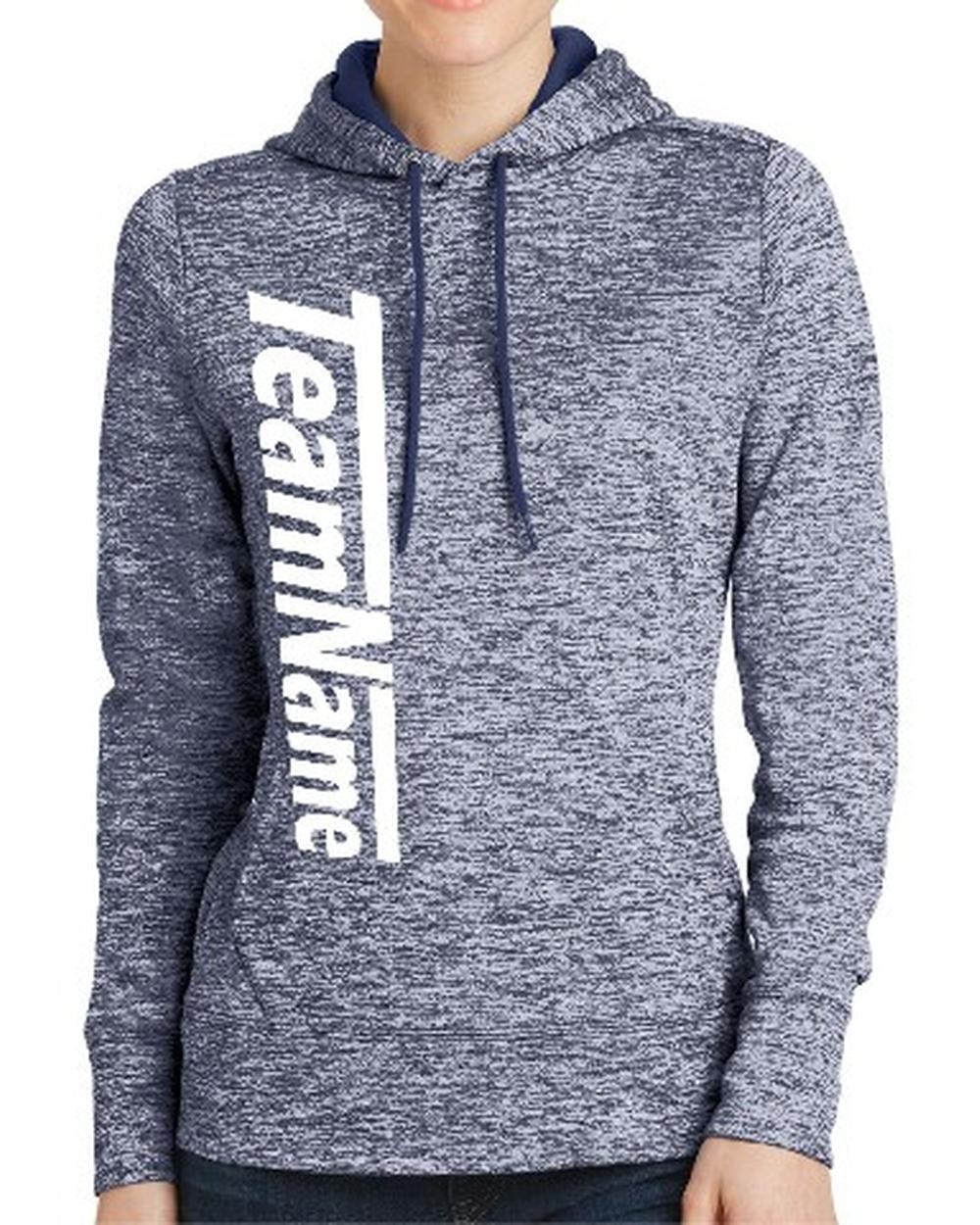 Sport-TEK Women's Electric Heather Fleece Hooded Custom Sweatshirt, color: True Navy Electric