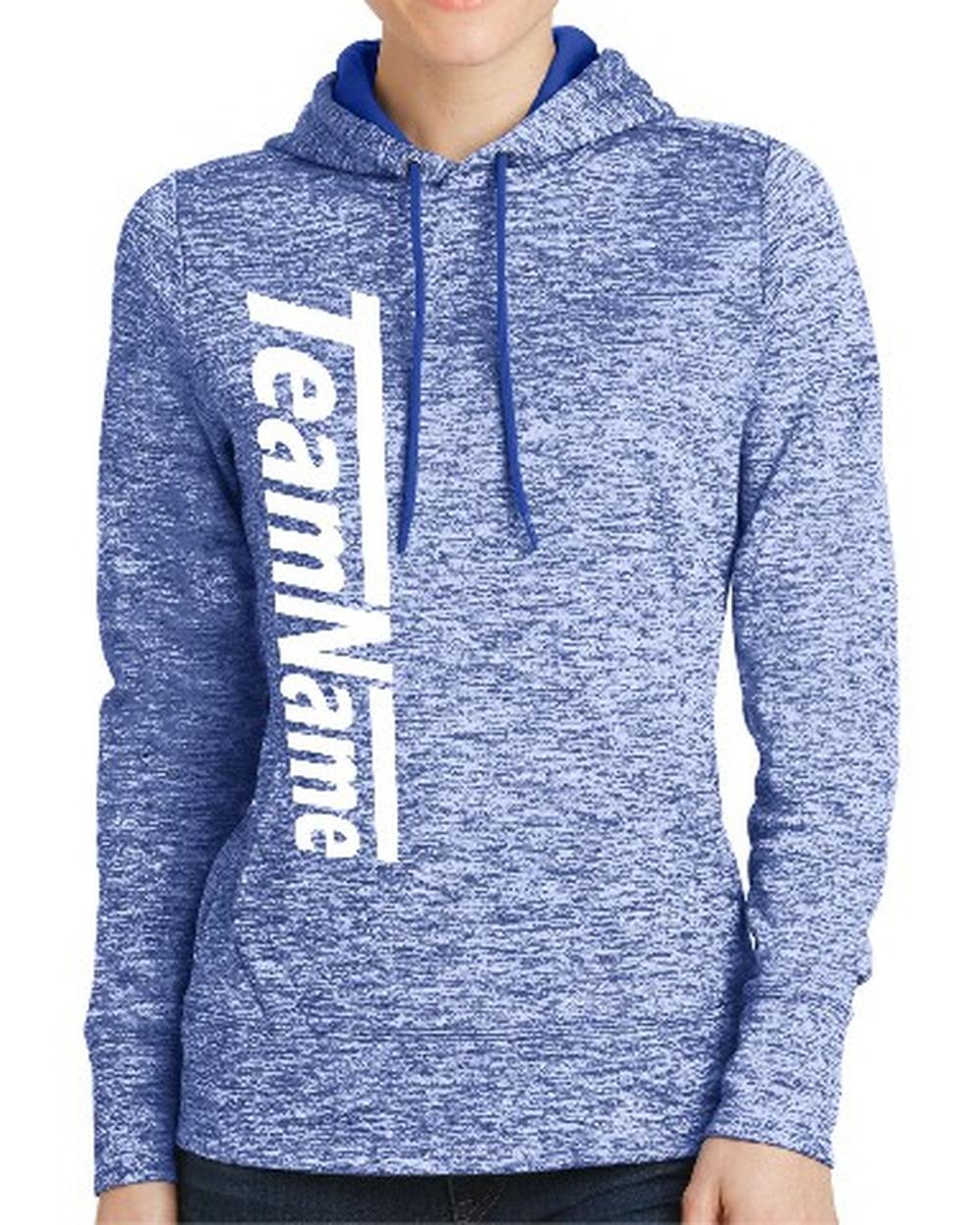 Sport-TEK Women's Electric Heather Fleece Hooded Custom Sweatshirt, color: True Royal Electric