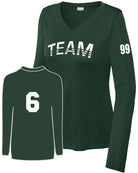 Sport-TEK Women's PosiCharge L/S Custom V-Neck T-Shirt, color: Forest Green