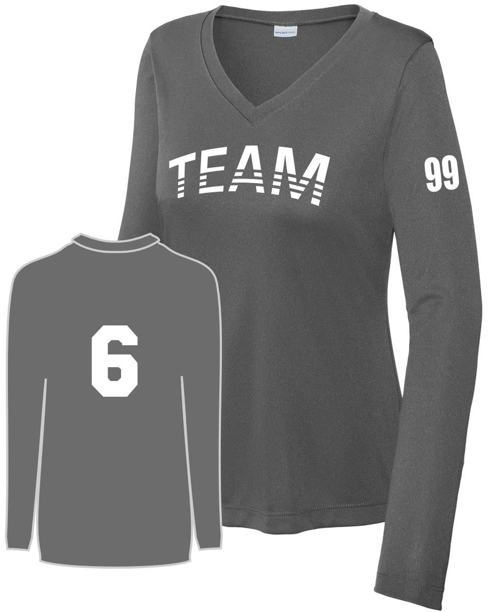 Sport-TEK Women's PosiCharge L/S Custom V-Neck T-Shirt, color: Iron Grey
