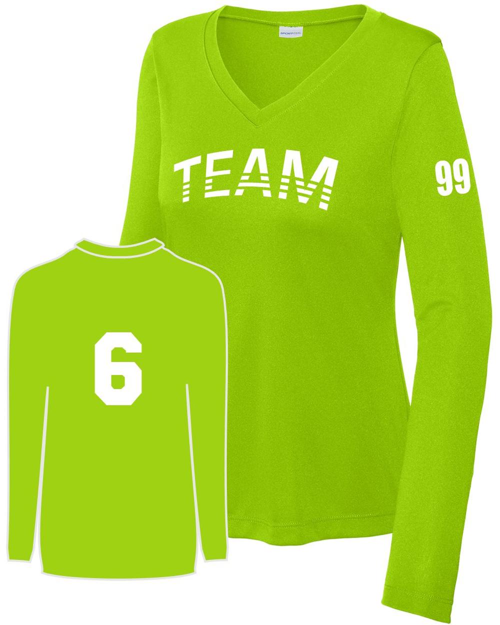 Sport-TEK Base Custom L/S Performance V-Neck Jersey, color: Lime Shock
