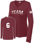 Sport-TEK Women's PosiCharge L/S Custom V-Neck T-Shirt, color: Maroon