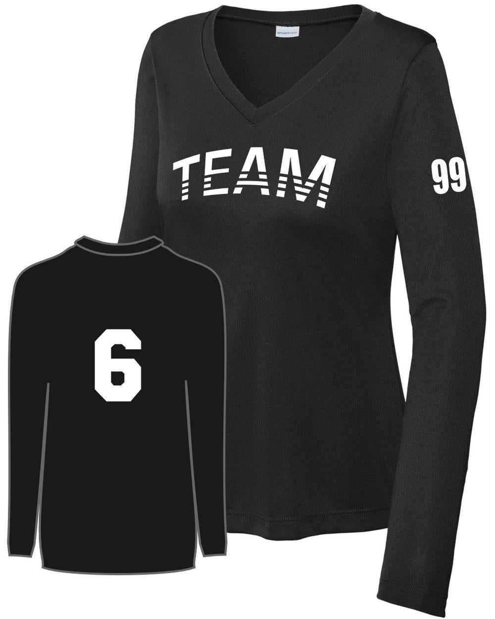 Sport-TEK Women's PosiCharge L/S Custom V-Neck T-Shirt, color: Black