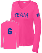 Sport-TEK Women's PosiCharge L/S Custom V-Neck T-Shirt, color: Neon Pink