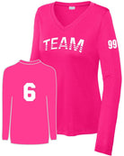 Sport-TEK Women's PosiCharge L/S Custom V-Neck T-Shirt, color: Pink Raspberry