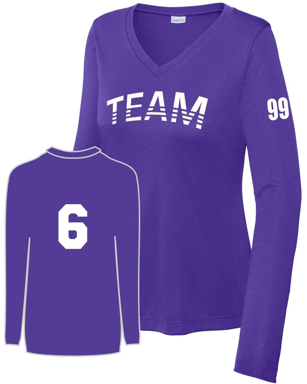 Sport-TEK Women's PosiCharge L/S Custom V-Neck T-Shirt, color: Purple