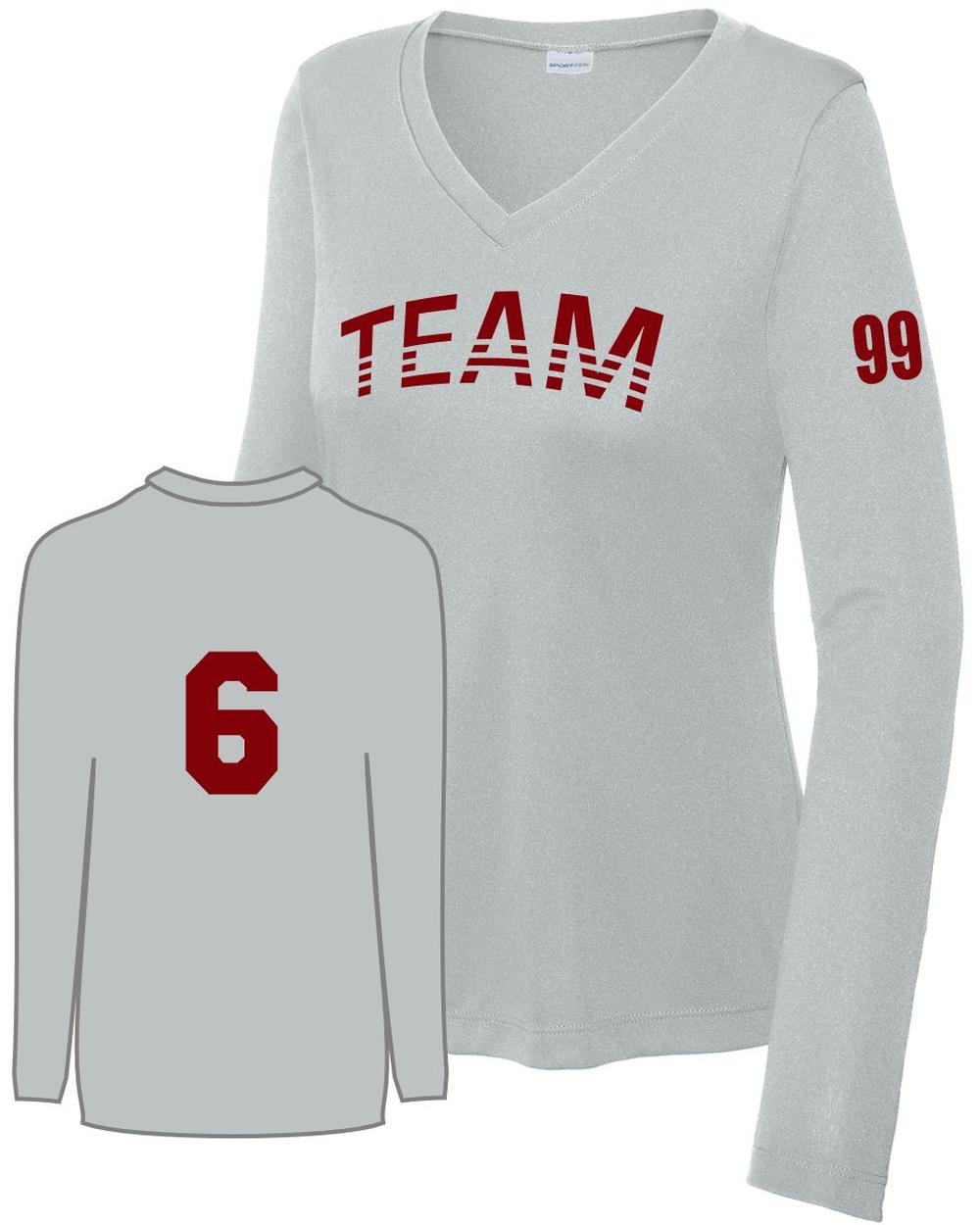 Sport-TEK Women's PosiCharge L/S Custom V-Neck T-Shirt, color: Silver