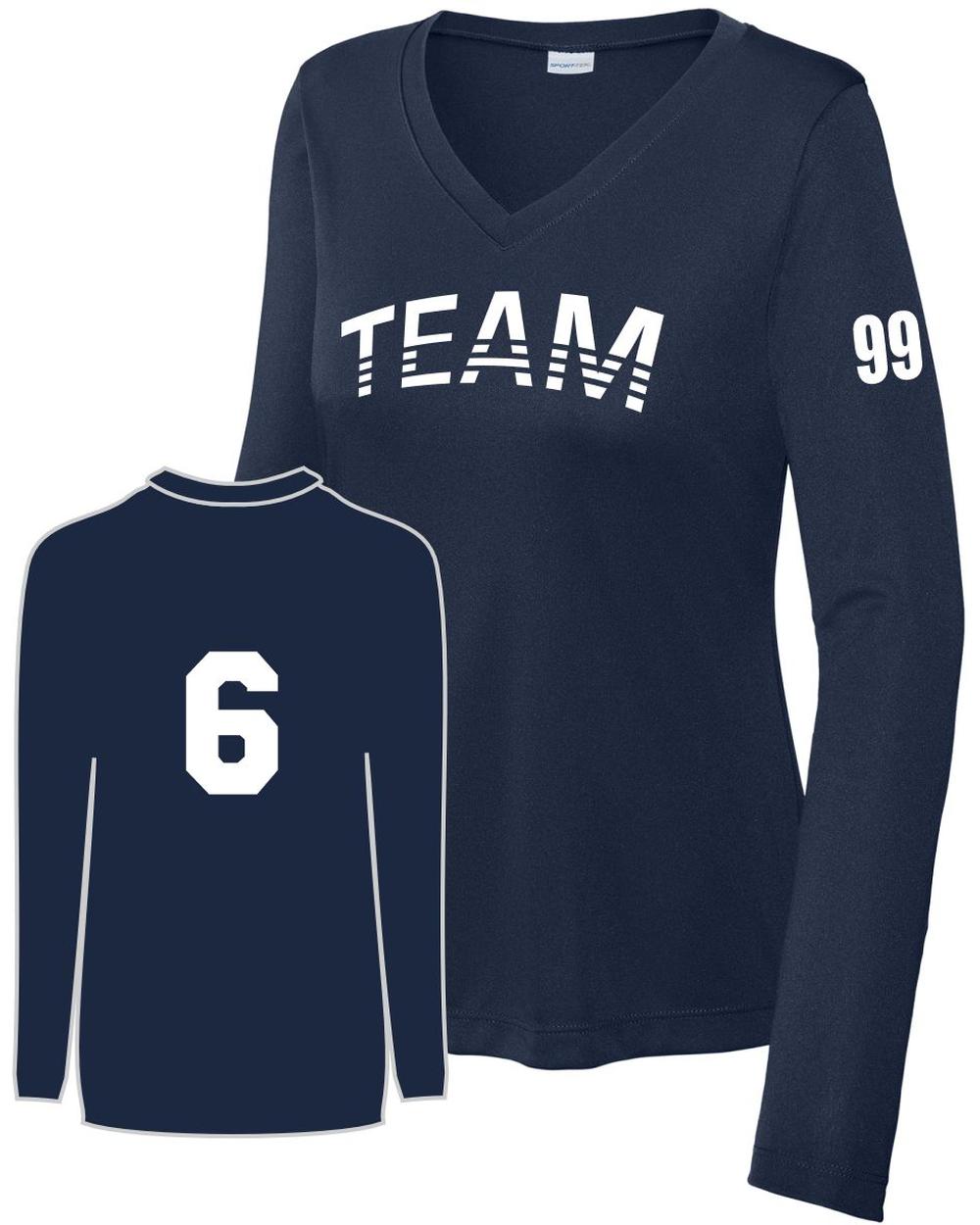 Sport-TEK Women's PosiCharge L/S Custom V-Neck T-Shirt, color: True Navy